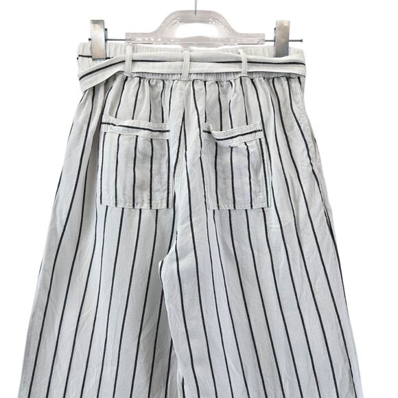 Joie Wide Leg Cropped Pants Womens Small White Black Striped Linen Lyocell Beach - Picture 4 of 8